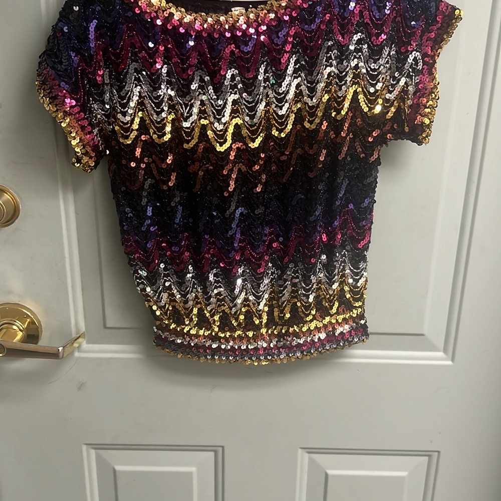 Multicolor Sequin Zigzag Top